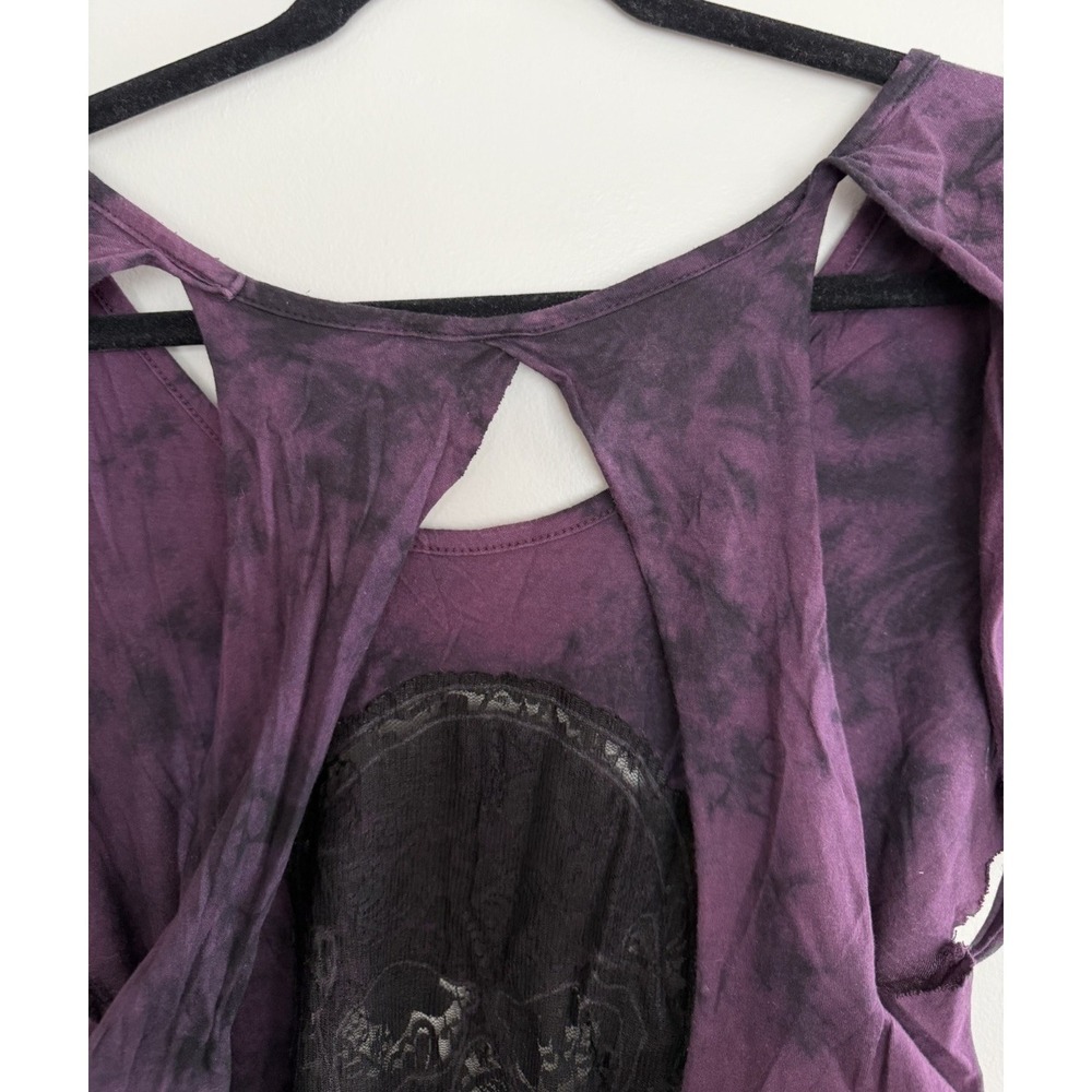Affliction Belvedere Tie-Dye Shirt Open Back‎ Y2K Grung Purple Womens Size Small - Picture 4 of 10